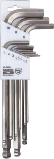 BAHCO Zestaw długich kluczy imbusowych, nierdzewnych z kulką, metrycznych, 9 szt.  BE-9770I