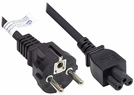 Good Connections P0005-S050 kabel sieciowy, 5 m, wtyczka ze stykiem ochronnym typ E+F (CEE 7/7, prosta) do C5 (prosta) do notebooka, 0,75 mm2 czarna