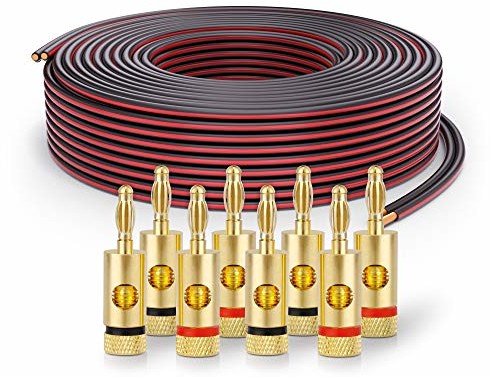 PureLink SP062-025 kabel do głośników 2 x 2,5 mm (99,9% OFC pełna miedź 0,20 mm litze) HiFi, 25 m, czarny, zestaw zawiera 8 wtyczek bananowych SE-SP062-025-SET8