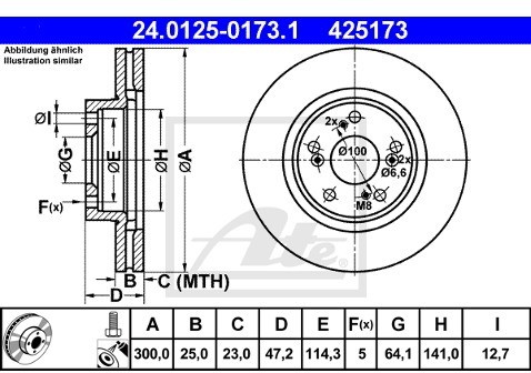 ATE TARCZA HAM 24.0125-0173.1 HONDA CIVIC VI 2.0 TYPE-R 01-05  24.0125-0173.1