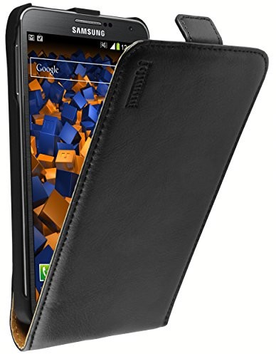 Mumbi Etui z prawdziwej skóry z klapką kompatybilne z Samsung Galaxy Note 3 etui skórzane Case Wallet, czarne 4250261454029