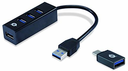 Conceptronic HUBBIES04B 4-portowy hub USB 3.0 i adapter OTG do USB-C HUBBIES04B