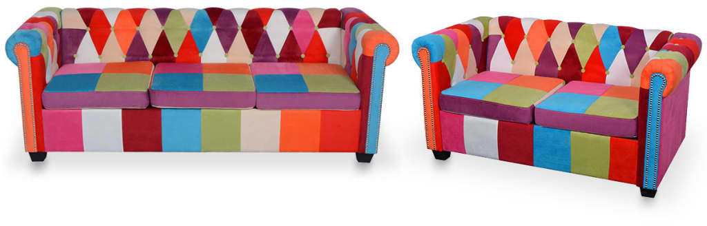 vidaXL Zestaw 2 sof Chesterfield, obicie materiałowe