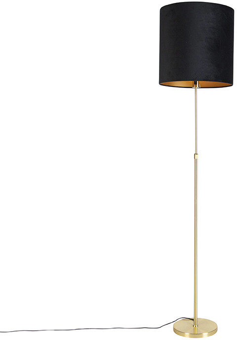 QAZQA Lampa podłogowa regulowana złota/mosiądz klosz welurowy czarny 40cm - Parte
