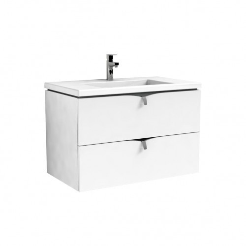 Oristo Szafka wisząca podumywalkowa SIENA 80 cm dwie szuflady BIAŁY POŁYSK z umywalką Bold 80 cm-OR45-SD2S-80-1 + UME-BD-80-91