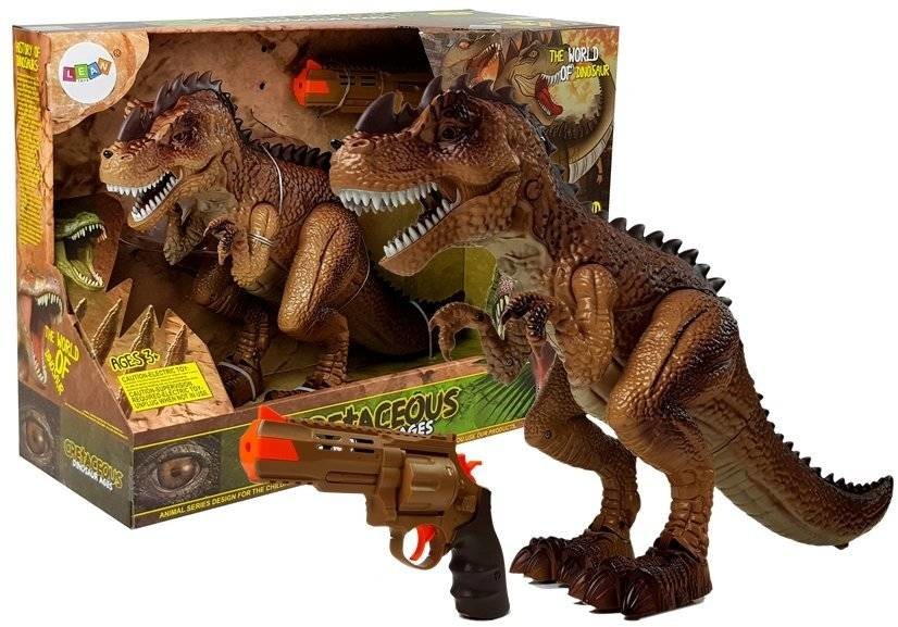 Import LEANToys Ruchomy Dinozaur Tyranozaur z Pistoletem Na Parę Dźwięk Światła Żółty LT-7738-0