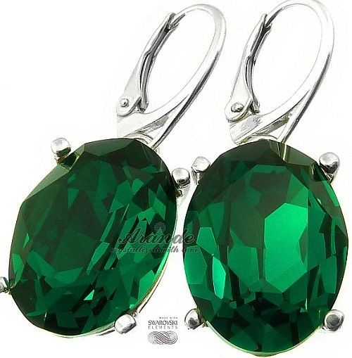 Swarovski Nowe Przepiękne Kolczyki Emerald Srebro