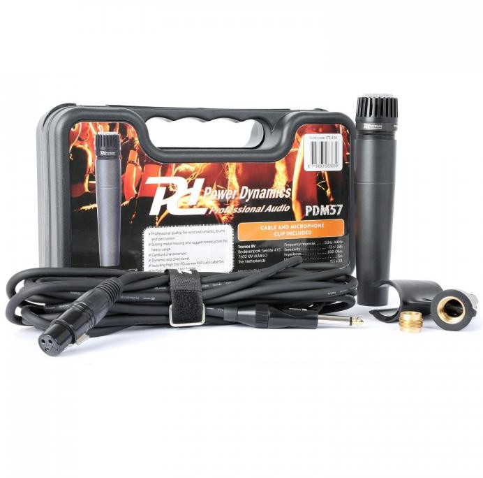 Power Dynamics PDM57 Mikrofon dynamiczny XLR z kablem Uchwyt Adapter 173.434