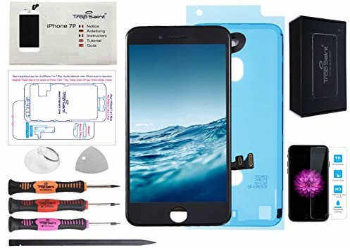 Trop Saint Trop Saint Kompletny czarny wyświetlacz LCD do iPhone 7 Plus z magnetyczną kartą śrubową, instrukcją, narzędziami, folią ze szkła pancernego i uszczelką, wodoszczelny BZ8A