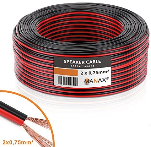 MANAX Kabel głośnikowy Manax 2x0,75 mm CCA (kabel głośnikowy / kabel audio), czerwony/czarny 4054436891196