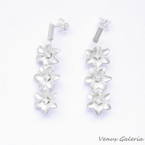 Kolczyki srebrne - Niezapominajki trzy II satynowe sztyft 1693