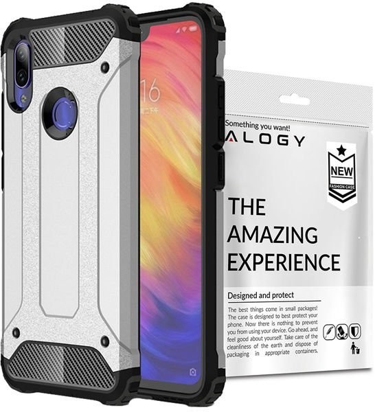 Alogy Etui Hard Armor do Xiaomi Redmi Note 7 Note 7 Pro Srebrne + szkło 038140