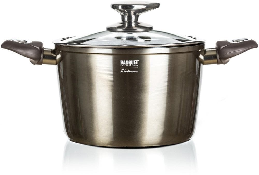Banquet Garnek ze szklaną pokrywką METALLIC PLATINUM 20 cm
