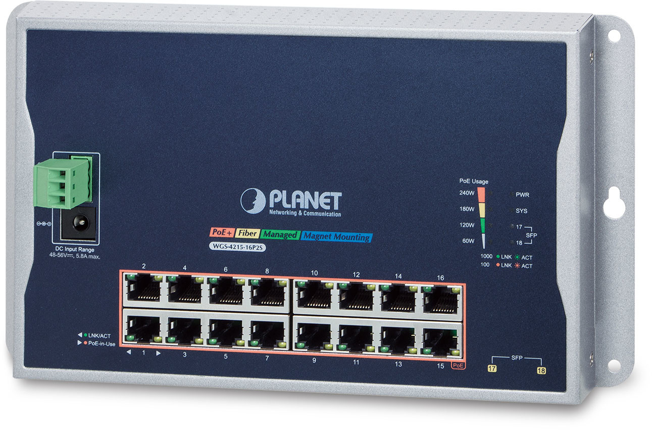 Planet WGS-4215-16P2S łącza sieciowe Zarządzany L2 Gigabit Ethernet WGS-4215-16P2S