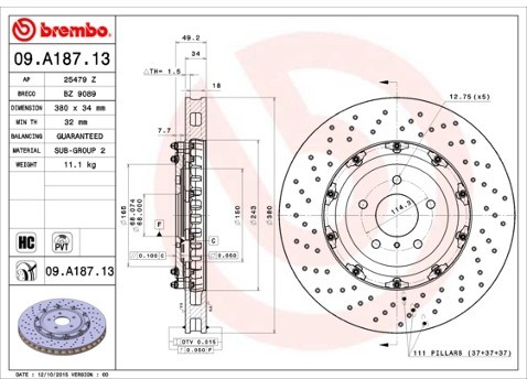 BREMBO Tarcza hamulcowa 09.A187.13