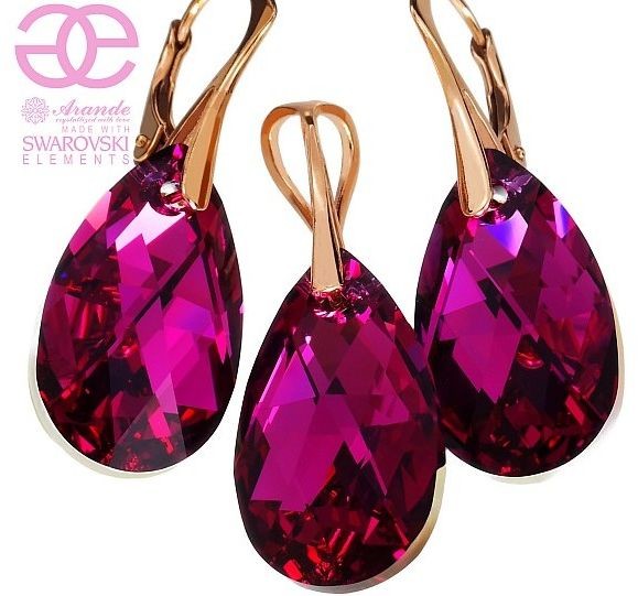 Arande SWAROVSKI komplet FUCHSIA RÓŻOWE ZŁOTO SREBRO 4679504907