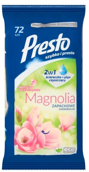 Presto Clean Clean Magnolia zapachowe chusteczki uniwersalne do czyszczenia 2w1 72szt