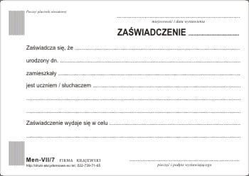 Firma krajewski Zaświadczenie dla ucznia [Edu-VII/7] Edu-VII/7