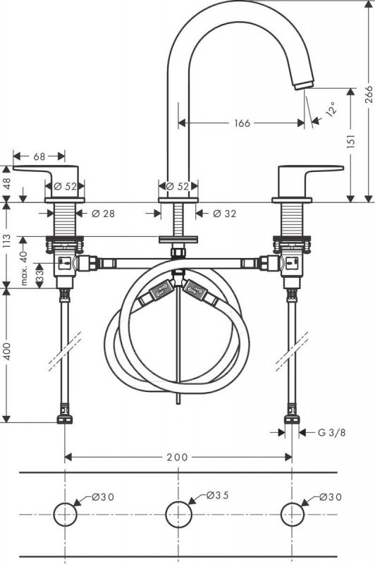 Hansgrohe Vernis Blend Bateria umywalkowa 3 otworowa czarny mat 71553670