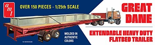 AMT Great Dane Extendable Heavy Duty Flatbed Trailer zawieszka 1:25 Model Kit Zestaw AMT1111