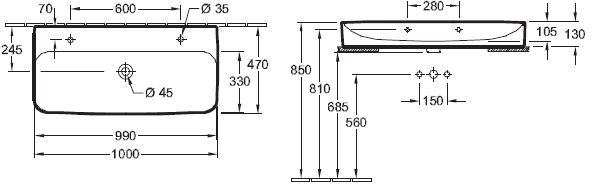 Zdjęcia - Umywalka Villeroy & Boch VILLEROY - BOCH 41681LR1 Finion  1000 x 470 mm Weiss Alpin Ceramic 