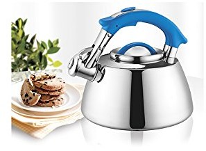 H+H H & H 37 czajnik z gwizdkiem Ghibli, ze stali nierdzewnej, srebrny/niebieski, 22 x 22 x 22 cm 37