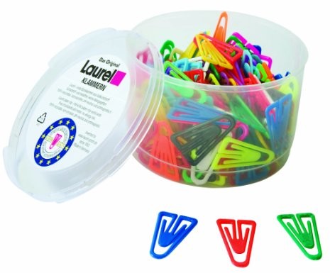 Laurel Spinacze biurowe plastikowe klipsy z polistyrenu, 35 mm, puszka, kolor podstawowy/posortowany pod względem koloru