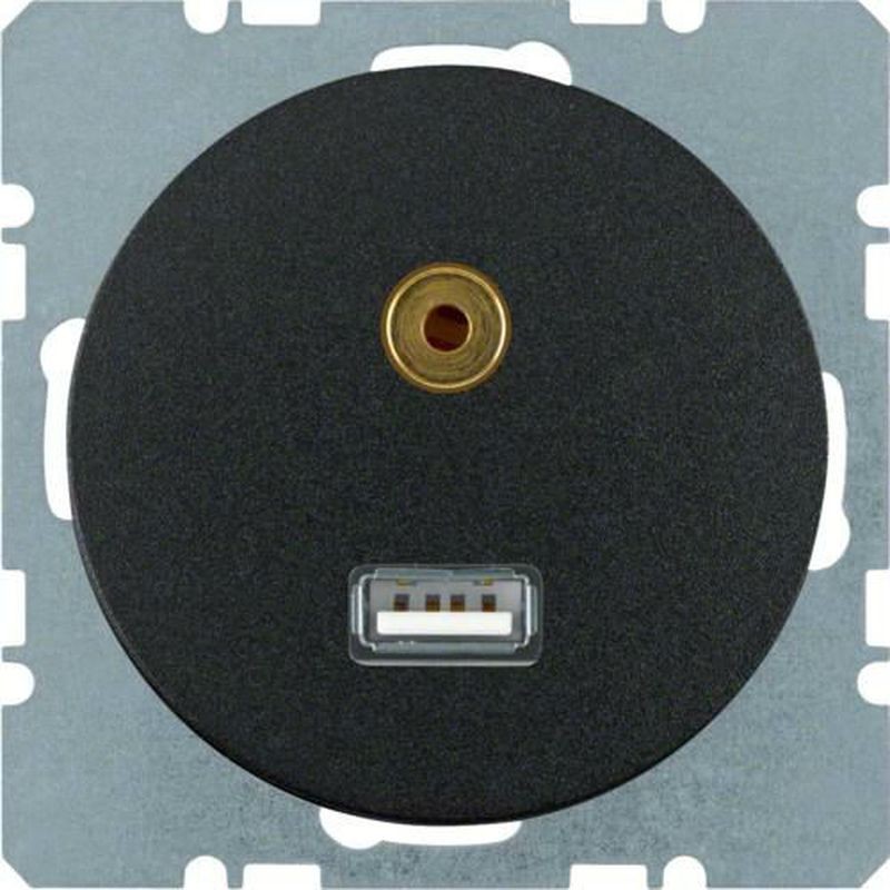 Hager Polo sp. z o.o. Berker R.1/R.3 Gniazdo USB 3,5mm audio czarny połysk 3315392045