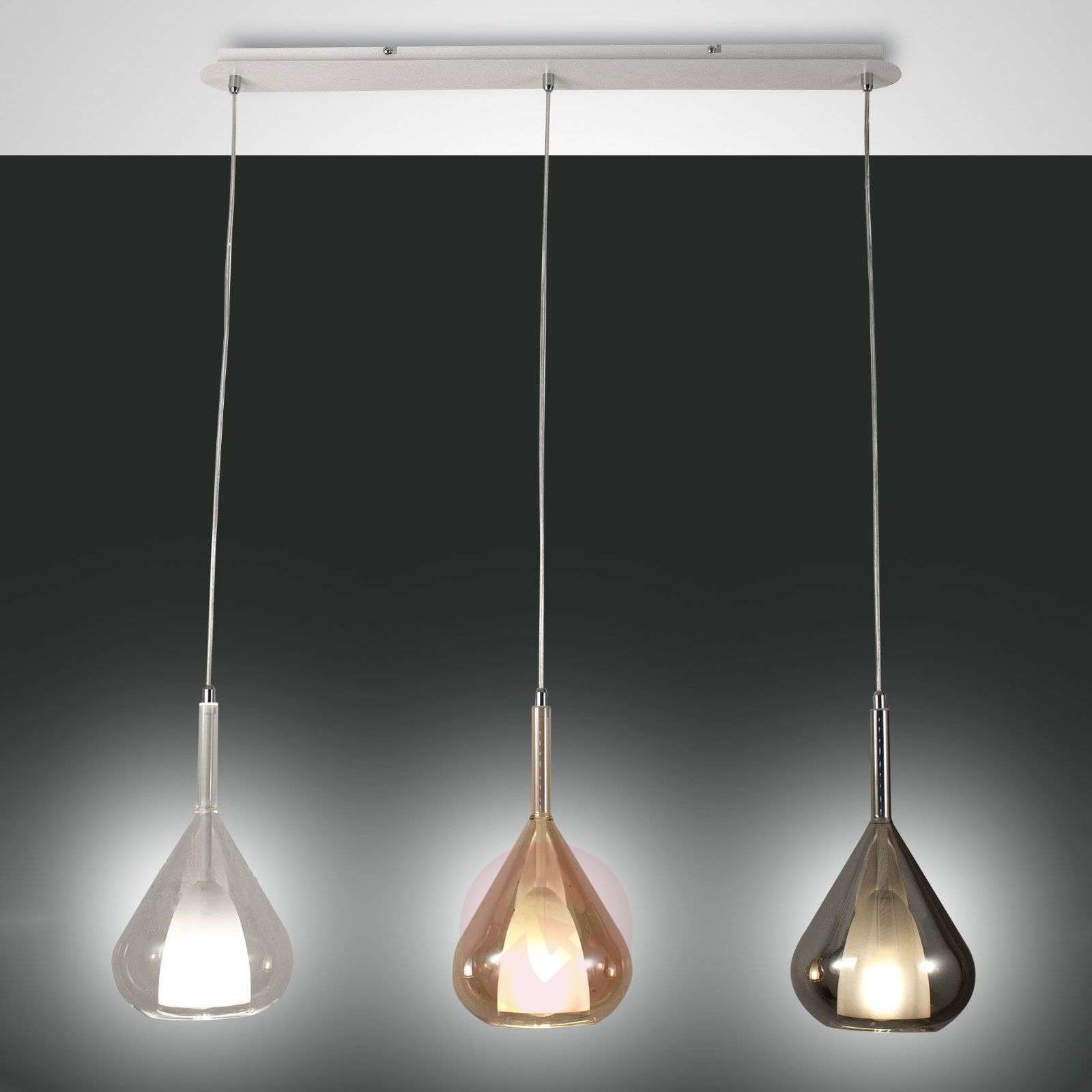 Fabas Luce Hängeleuchte Lila aus Glas, dreiflammig lang