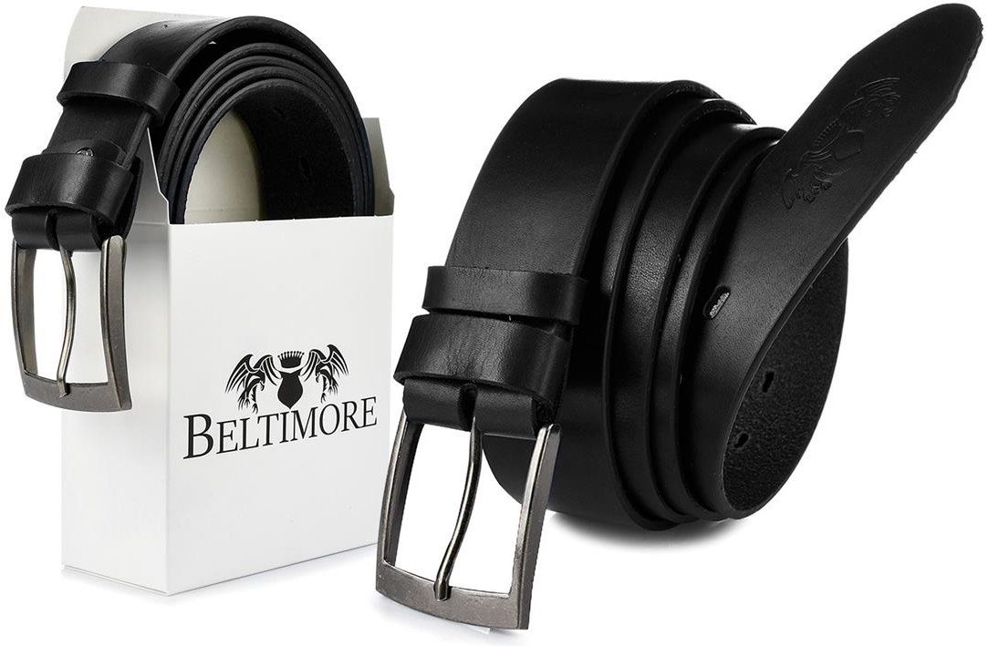 Beltimore Beltimore skórzany licowy pasek męski czarny premium E14 : Kolory - czarny, Rozmiar pasków - r.90-105 cm