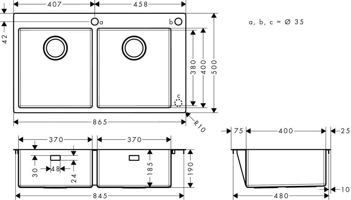 Hansgrohe S71 Zlewozmywak stalowy dwukomorowy 86,5x50 cm stal szlachetna 43311800