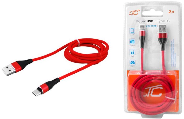 Kabel Usb - Usb typ C 2m czerwony Ltc