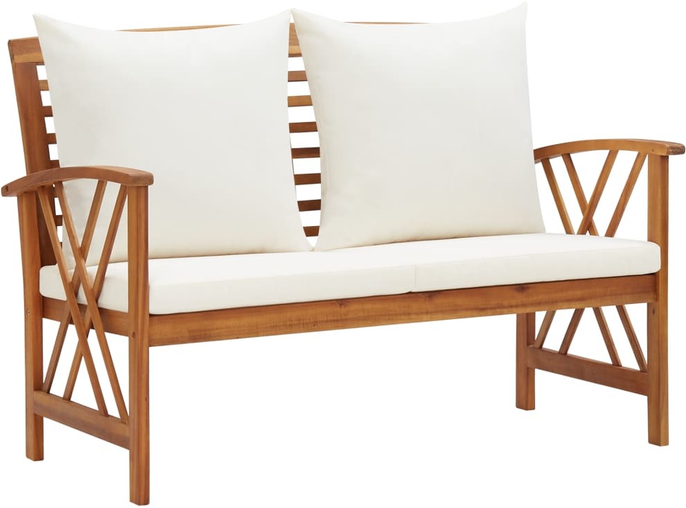 vidaXL Ławka ogrodowa z poduszkami, 119 cm, lite drewno akacjowe