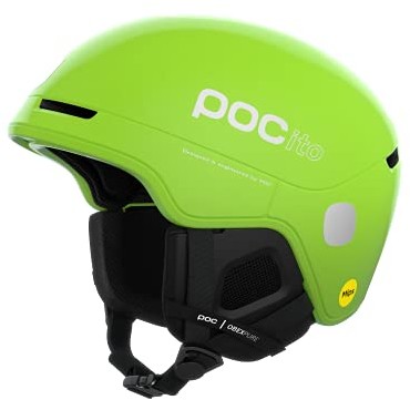 POC POCito Obex MIPS lekki i regulowany kask narciarski dla dzieci z reflektorem RECCO, fluorescencyjny żółty/zielony, XS (48-52 cm)