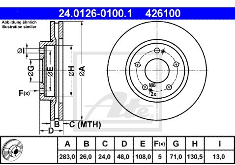 ATE TARCZA HAM 24.0126-0100.1 CITROEN XM 2.0I, 2.1D 12V 89-94, 2.0I 16V, 2.1TD 12V 94-00  24.0126-0100.1