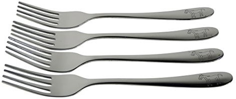 Viva Haushaltswaren VIVA artykuły gospodarstwa domowego 4 widelce z motywem konia stal chromowana, sztućce dla dzieci, chrom, srebrny dla dzieci, 17 x 2.5 x 1 cm, firmy Viva artykuły gospodarstwa domowego (#38505#)