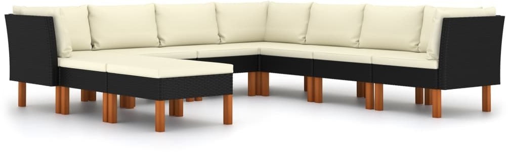 vidaXL 9-cz. zestaw wypoczynkowy do ogrodu, poduszki, czarny rattan PE 3059743