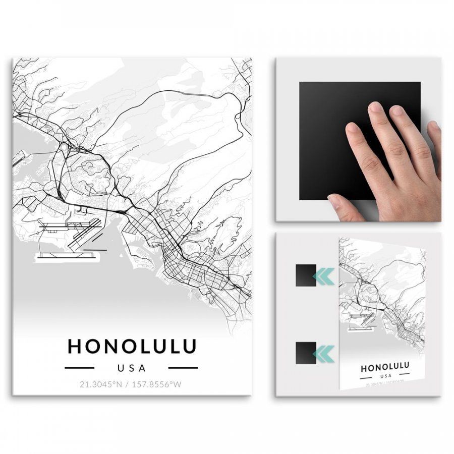 Pix4home Plakat metalowy Mapa B&W Honolulu L POS-L-03663