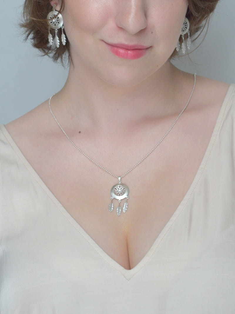 Venus Galeria Łapacz snów mały biały - zawieszka srebrna