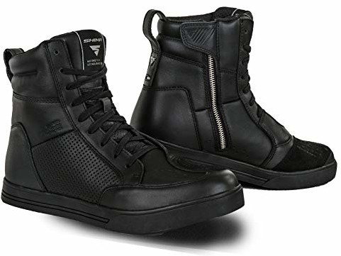 SHIMA SHIMA BLAKE męskie buty motocyklowe - skórzane, wzmocnione, przewiewne trampki motocyklowe z ochraniaczami kostki, antypoślizgową podeszwą i nadkładką zmiany biegów (Czarne, 48) BLAKE BOOTS BLACK
