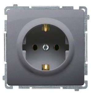 Kontakt Simon Kontakt_Simon Gniazdo wtyczkowe z uziemieniem Schuko (moduł) z przesłonami torów prądowych.16A. 250V. zaciski śrubowe srebrny mat BMGSZ1Z.01/43