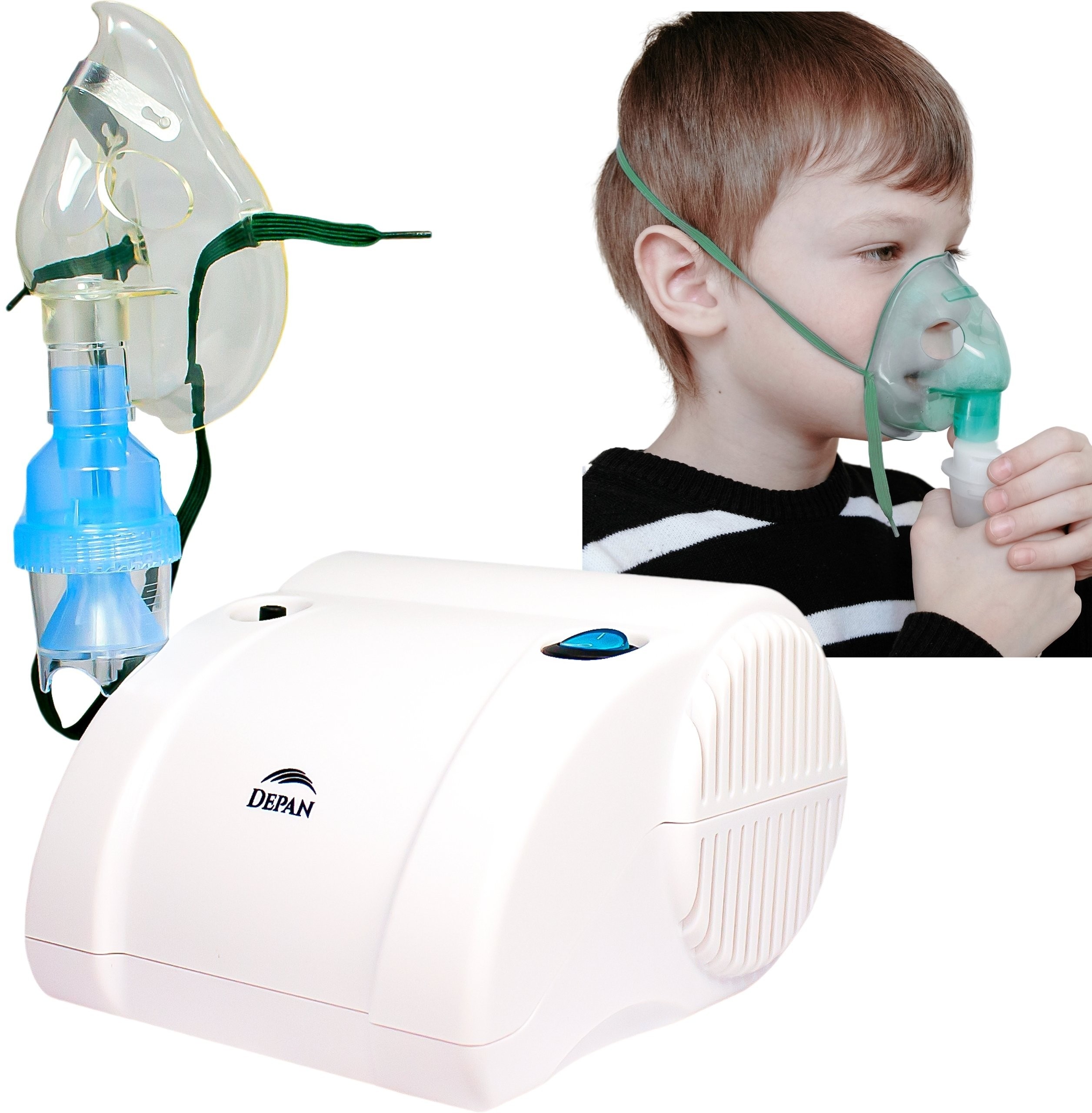 Cichy medyczny inhalator tłokowy z dwiema maskami w zestawie DEPAN PBI008