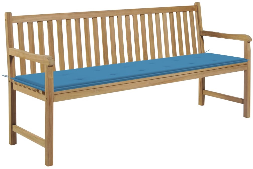 vidaXL Ławka ogrodowa z niebieską poduszką, 175 cm, lite drewno tekowe