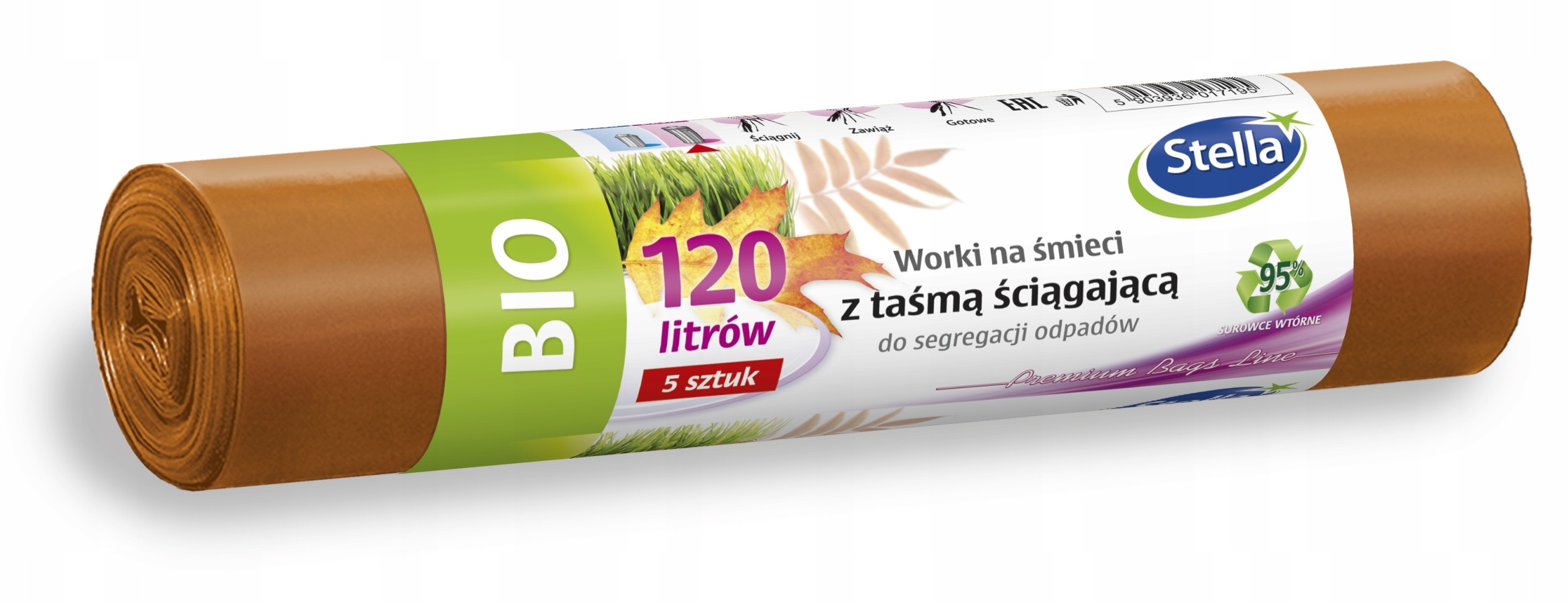 Stella Worki z taśmą do segregacji brązowe Bio 120L a5