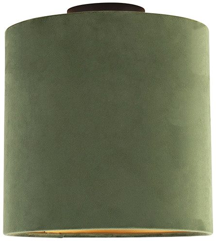 QAZQA Plafon klosz welurowy zielono-złoty 25cm - Combi czarny