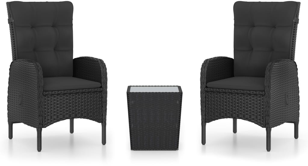 vidaXL 3-częściowy zestaw ogrodowy bistro, rattan PE i szkło, czarny
