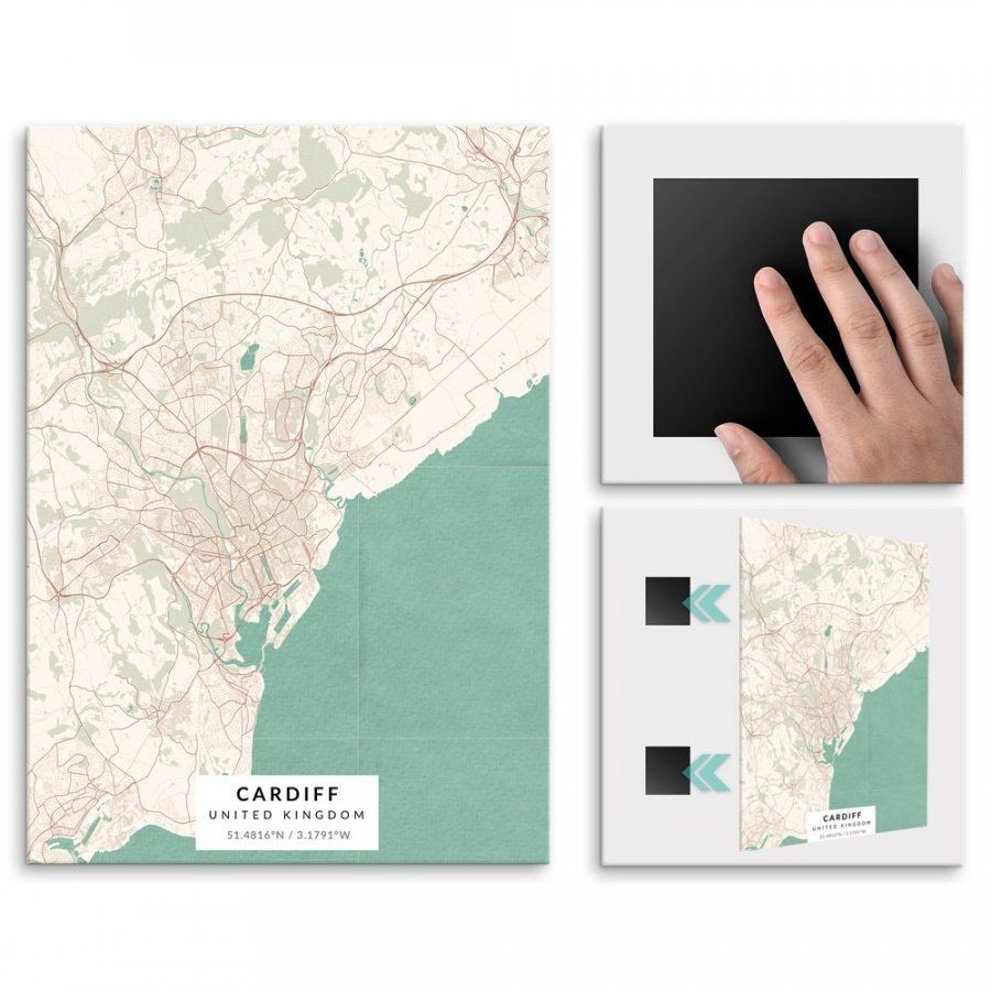Pix4home Plakat metalowy Mapa Vintage Cardiff M POS-M-04158