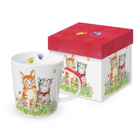 DUŻY KUBEK PORCELANOWY Uśmiechnięte Koty na łące 604333