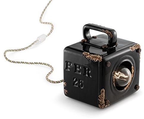 Ferroluce Retr Latarnia ferroluce retro c1650-Vin Industrial, ceramiki, czarna z połyskiem, 77 Watts, 20 x 18 x 15.5 cm C1650-VIN