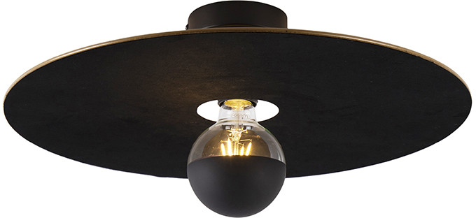 QAZQA Plafondlamp zwart met zwarte platte kap 45 cm - Combi 102964